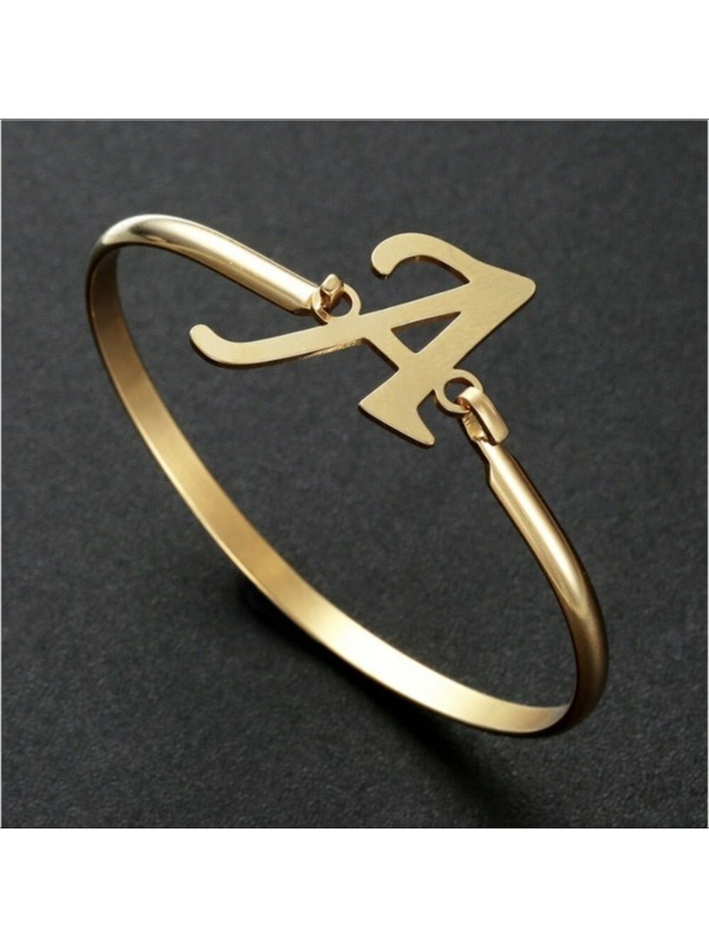 Gold Plated A Initial Bangle Bracelet - Picture 2 of 2
